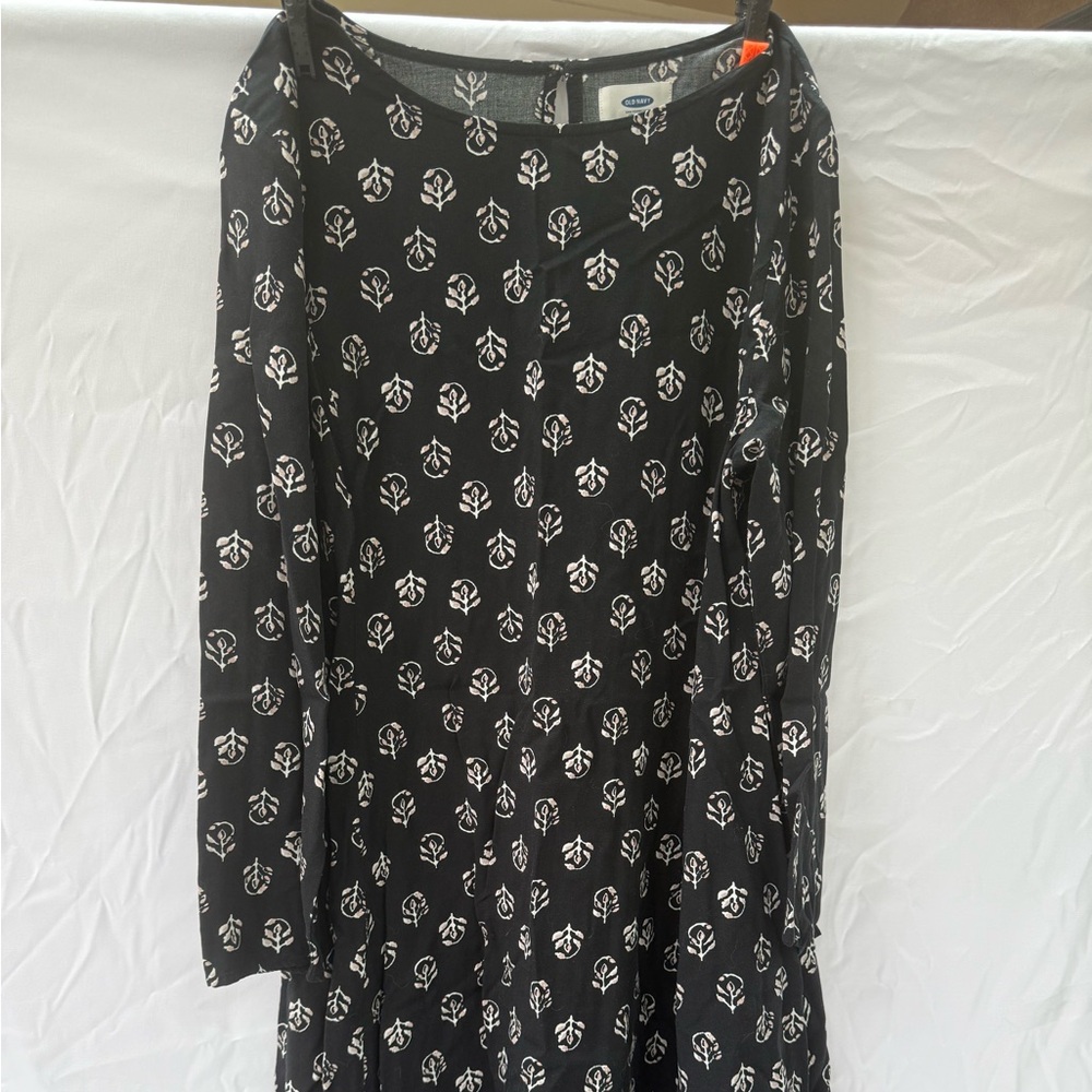 Old Navy Black Dress with White Floral Pattern